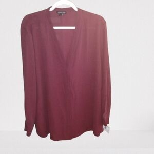 LIKE NEW Eileen Fisher Silk Blouse 1XL Burgundy V-Neck Button-Up Minimalist Luxe